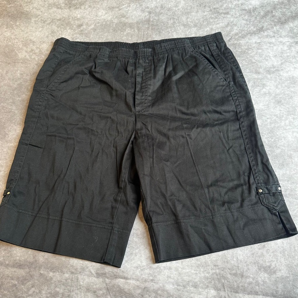 N Touch Womens Black Elastic Waist Cotton Blend Casual Bermuda Shorts‎ Size
